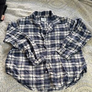 American Eagle Outfitters Navy and Cream Plaid Button-Down Shirt